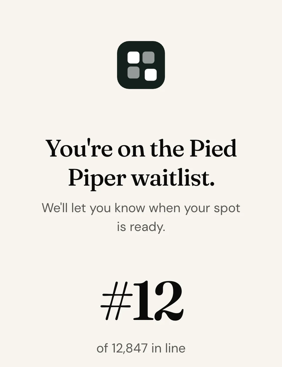 Pied Piper's thank-you page in the Clean status page design