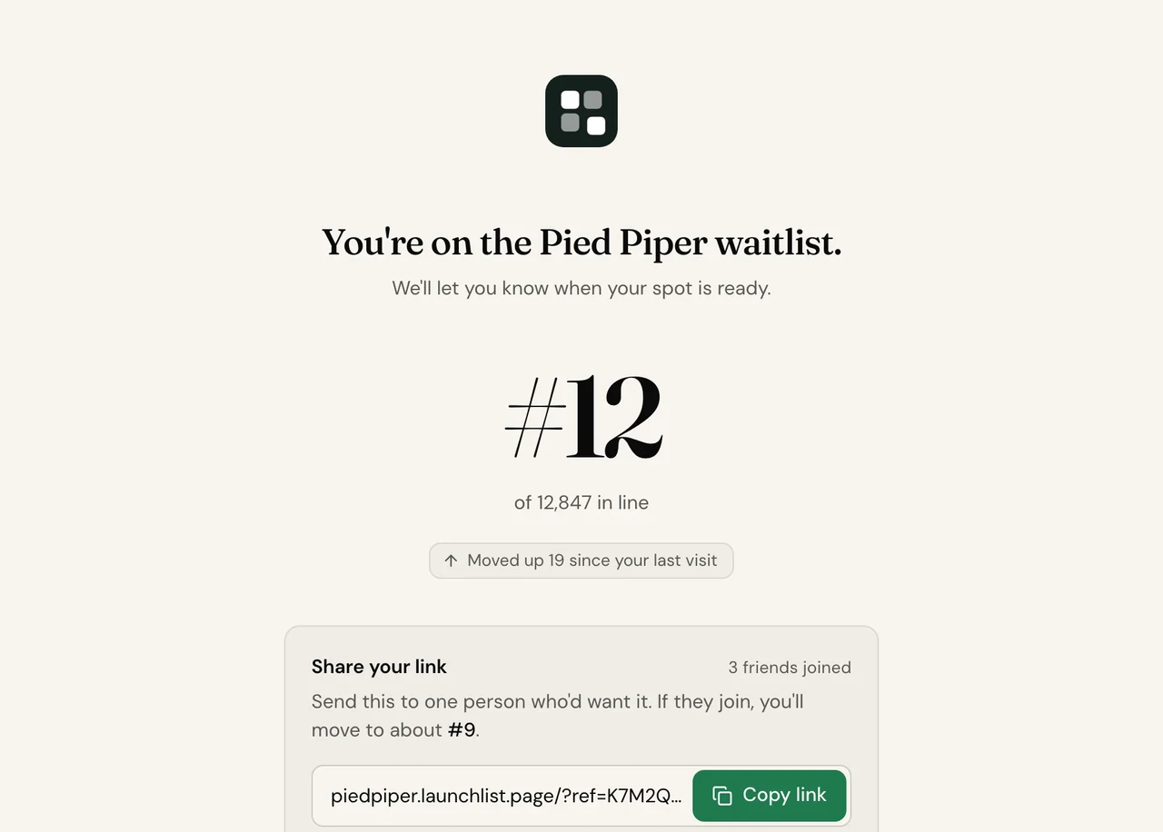 Pied Piper's thank-you page in the Clean status page design