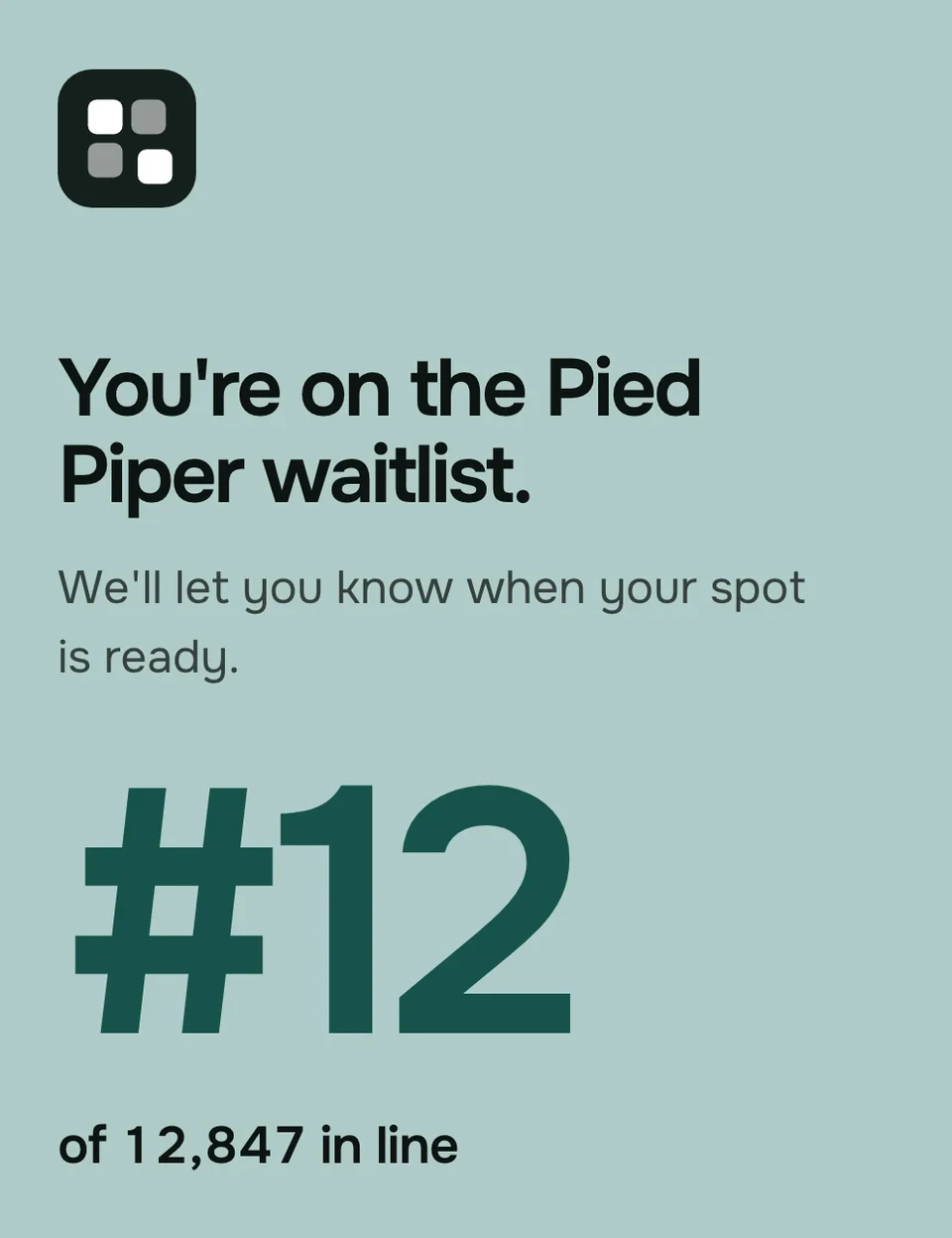 Pied Piper's thank-you page in the Split status page design