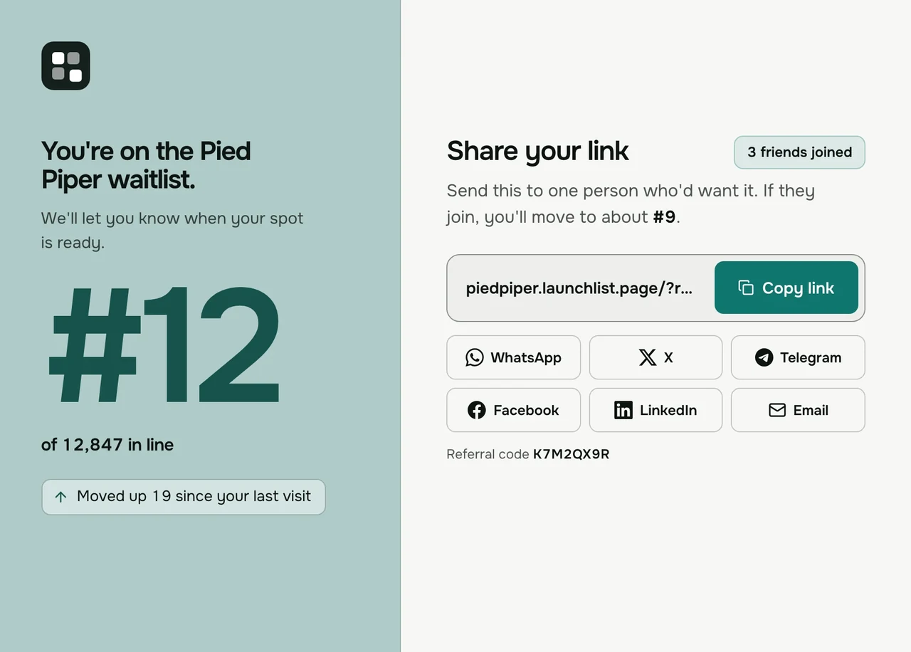 Pied Piper's thank-you page in the Split status page design