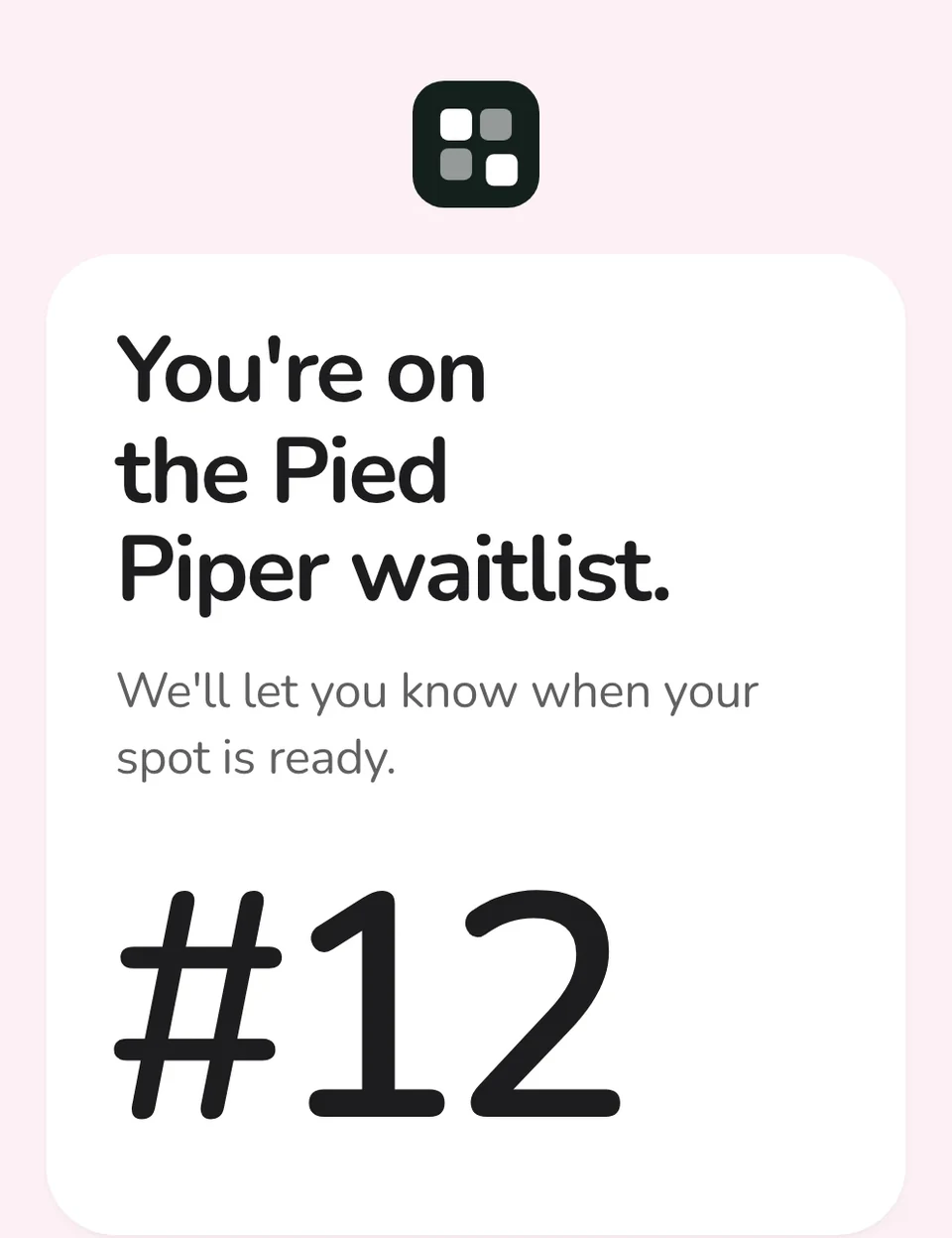 Pied Piper's thank-you page in the Tiles status page design