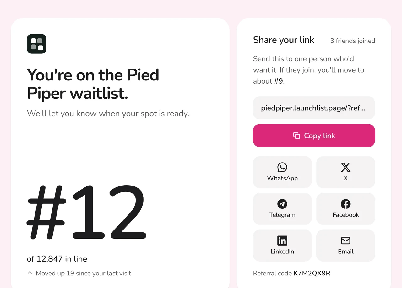 Pied Piper's thank-you page in the Tiles status page design