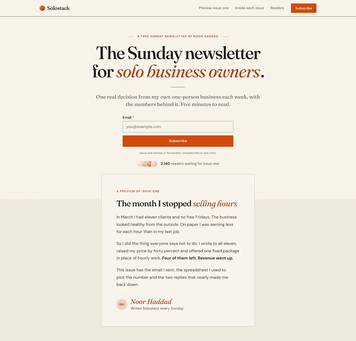 Solostack: newsletter waitlist landing page template