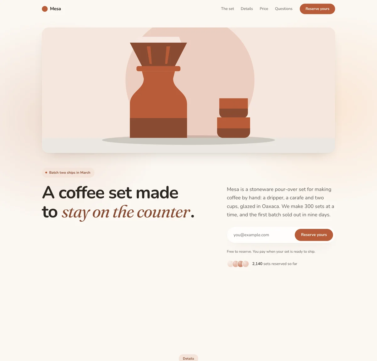 Mesa: pre-order waitlist landing page template