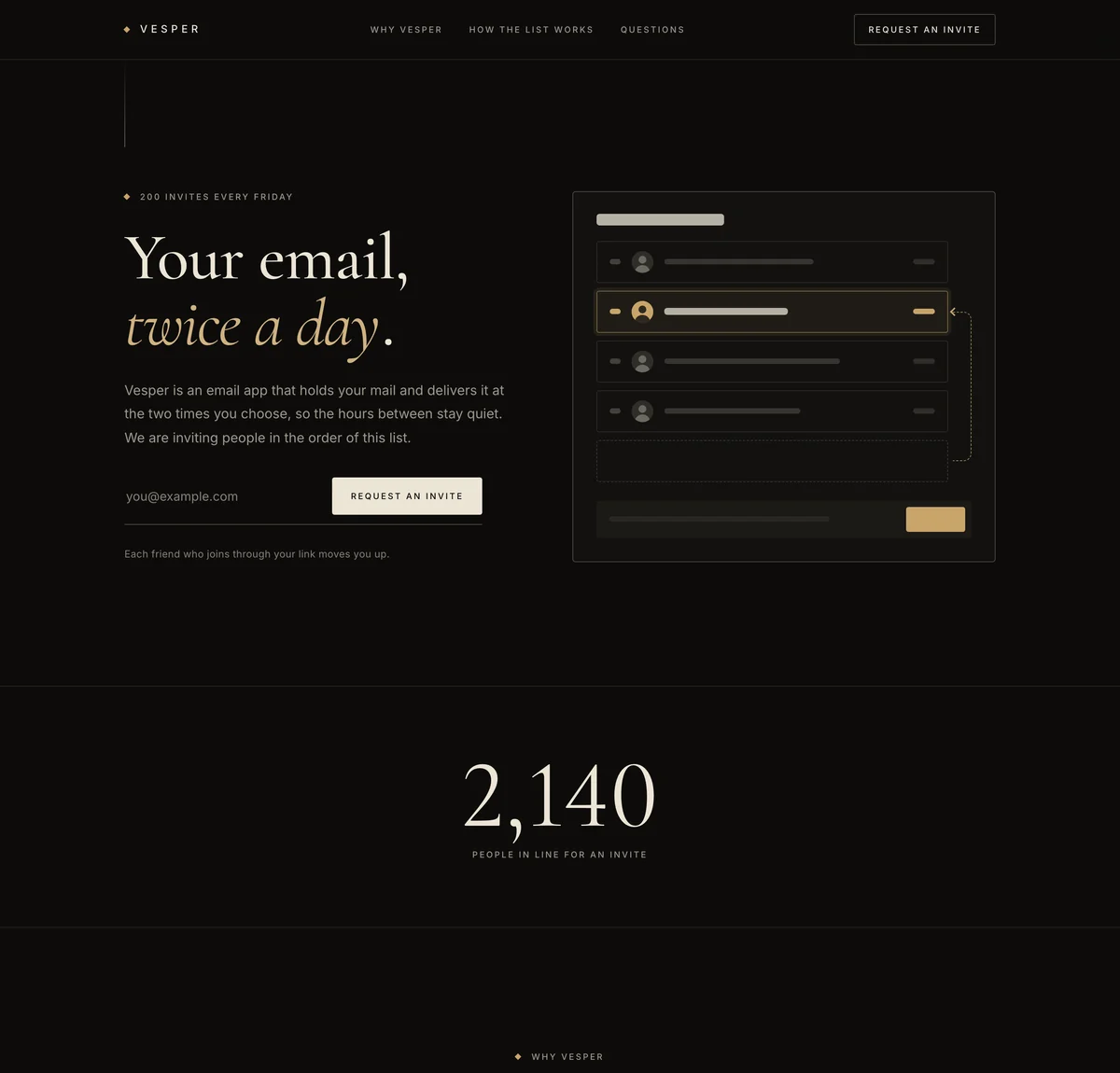 Vesper: referral waitlist landing page template